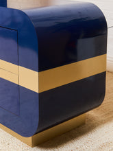 Load image into Gallery viewer, 1970’s Italian 2 Piece Post Modern Blue and Gold Hutch with Plinth Base
