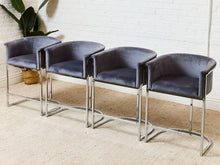 Load image into Gallery viewer, Set of 4 Curved Gray Velvet Counter Stools
