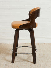 Load image into Gallery viewer, Curved Barstool in Caramel Brown Fabric
