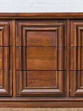 Load image into Gallery viewer, Nine Drawer, Mid-century Vintage Framed Walnut Dresser

