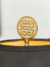 Load image into Gallery viewer, Blue and White Floral Ceramic Table Lamp with Charcoal Shade
