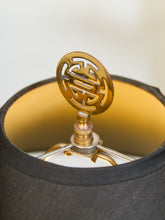 Load image into Gallery viewer, Blue and White Floral Ceramic Table Lamp with Charcoal Shade
