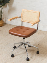 Load image into Gallery viewer, Blonde Rattan and Brown Seat Office Chair
