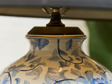 Load image into Gallery viewer, Blue and White Floral Ceramic Table Lamp with Charcoal Shade
