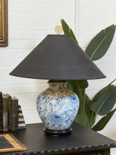 Load image into Gallery viewer, Blue and White Floral Ceramic Table Lamp with Charcoal Shade

