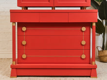 Load image into Gallery viewer, Vintage Mid Century Highboy Robot  Dresser in Poppy Red Orange
