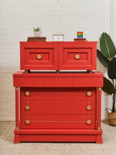 Load image into Gallery viewer, Vintage Mid Century Highboy Robot  Dresser in Poppy Red Orange
