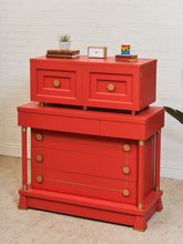 Load image into Gallery viewer, Vintage Mid Century Highboy Robot  Dresser in Poppy Red Orange
