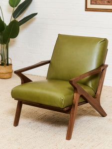 Zayden Lounge Chair in Green Leather – Sunbeam Vintage