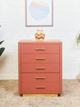 Load image into Gallery viewer, Corral Post Modern 5 drawer Highboy on a Plinth Base
