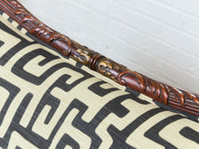Load image into Gallery viewer, Vintage Victorian Chaise Lounge Sofa Carved Wood Frame in Kuba Maze Fabric
