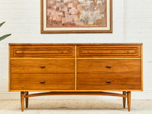 Load image into Gallery viewer, 1960s Broyhill Sculptra Mid Century Walnut 6 Drawer Lowboy Dresser

