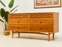 Load image into Gallery viewer, 1960s Broyhill Sculptra Mid Century Walnut 6 Drawer Lowboy Dresser
