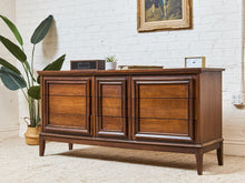 Load image into Gallery viewer, Nine Drawer, Mid-century Vintage Framed Walnut Dresser
