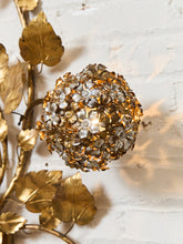 Load image into Gallery viewer, Midcentury Electric Tole Gold Gilt Sconce Leaf &amp; Hydrangea Design Att. Hans Kogl
