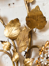 Load image into Gallery viewer, Midcentury Electric Tole Gold Gilt Sconce Leaf &amp; Hydrangea Design Att. Hans Kogl
