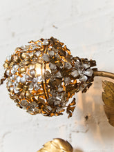 Load image into Gallery viewer, Midcentury Electric Tole Gold Gilt Sconce Leaf &amp; Hydrangea Design Att. Hans Kogl
