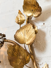Load image into Gallery viewer, Midcentury Electric Tole Gold Gilt Sconce Leaf &amp; Hydrangea Design Att. Hans Kogl
