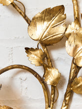 Load image into Gallery viewer, Midcentury Electric Tole Gold Gilt Sconce Leaf &amp; Hydrangea Design Att. Hans Kogl
