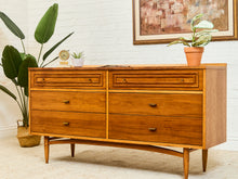 Load image into Gallery viewer, 1960s Broyhill Sculptra Mid Century Walnut 6 Drawer Lowboy Dresser
