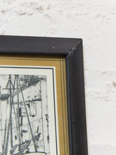 Load image into Gallery viewer, Vintage Dry Dock Harbor Scene Black and White Architectural Print Framed
