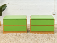 Load image into Gallery viewer, Low Profile 1970’s Kelly Green and Brass Nightstands
