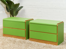 Load image into Gallery viewer, Low Profile 1970’s Kelly Green and Brass Nightstands
