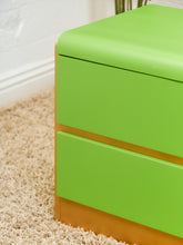 Load image into Gallery viewer, Low Profile 1970’s Kelly Green and Brass Nightstands
