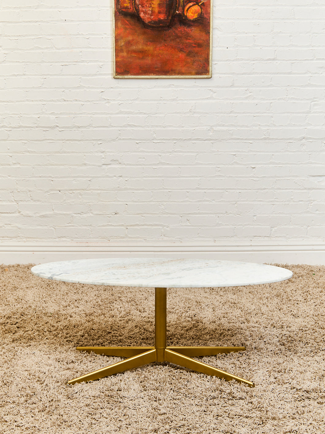 Stone Oval Coffee Table with Gold Legs