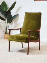 Load image into Gallery viewer, Solid Teak Westnofa Norway Olive Green Mohair Lounge Chair
