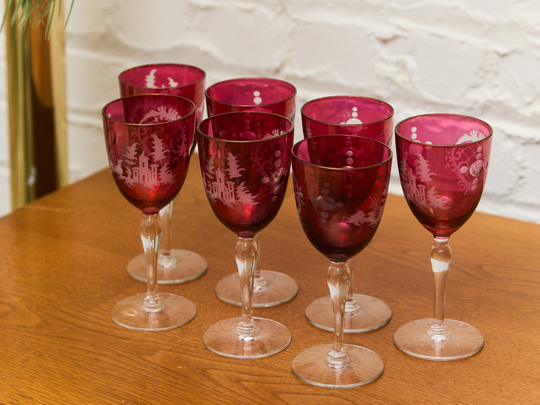 Ruby Red Bohemian Wine Glass Set of 7