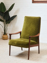 Load image into Gallery viewer, Solid Teak Westnofa Norway Olive Green Mohair Lounge Chair
