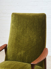 Load image into Gallery viewer, Solid Teak Westnofa Norway Olive Green Mohair Lounge Chair

