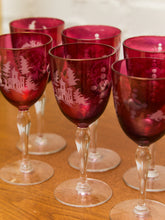Load image into Gallery viewer, Ruby Red Bohemian Wine Glass Set of 7
