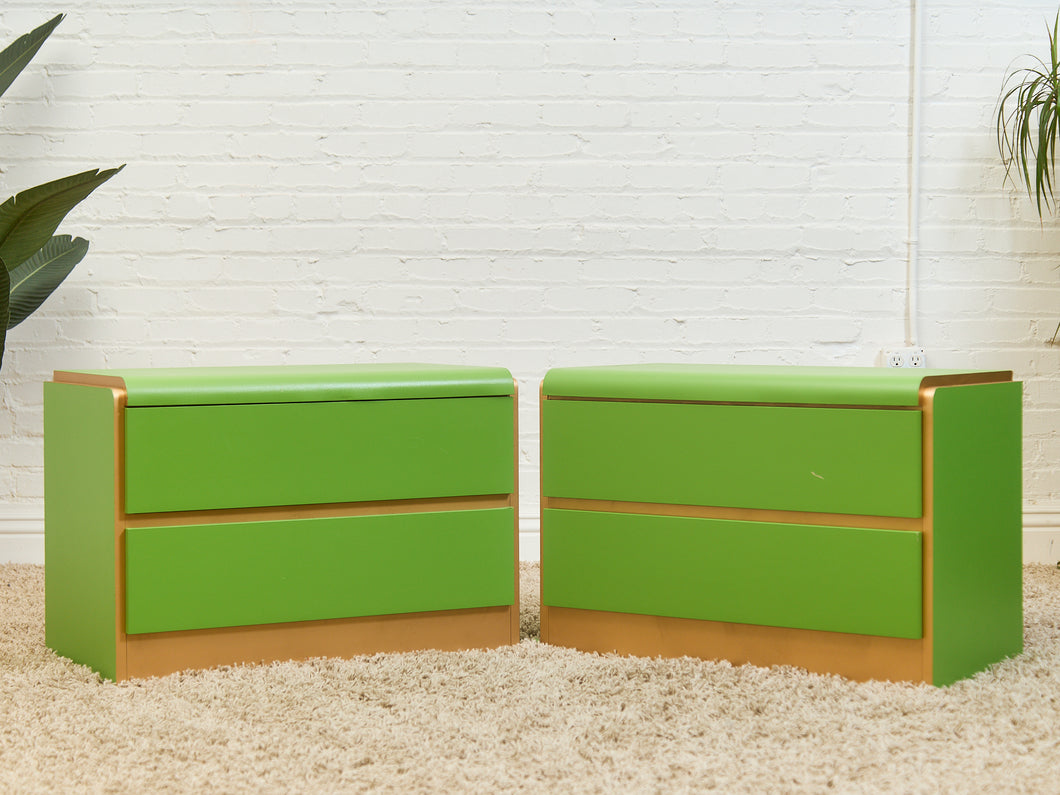 Low Profile 1970’s Kelly Green and Brass Nightstands