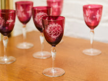 Load image into Gallery viewer, Ruby Red Bohemian Wine Glass Set of 7
