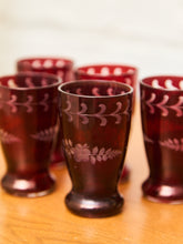 Load image into Gallery viewer, Ruby Red Bohemian Glass Liqueur Glasses Set of 5
