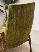 Load image into Gallery viewer, Solid Teak Westnofa Norway Olive Green Mohair Lounge Chair
