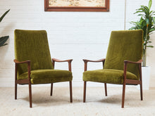 Load image into Gallery viewer, Solid Teak Westnofa Norway Olive Green Mohair Lounge Chair
