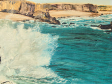 Load image into Gallery viewer, Crashing Waves on Rock Cliff Oil Painting by Joanne Moberg

