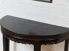 Load image into Gallery viewer, Antique Chinese Black Lacquer Demi-Lune Console Table
