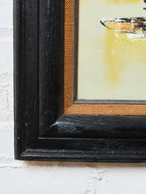 Load image into Gallery viewer, Mid-Century Modern Oil Painting featuring an abstract cityscape skyline Signed Art by Marty Dueng
