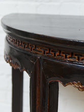 Load image into Gallery viewer, Antique Chinese Black Lacquer Demi-Lune Console Table
