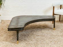 Load image into Gallery viewer, Curved Black Cerrused Distressed Coffee Table with Brass Accents
