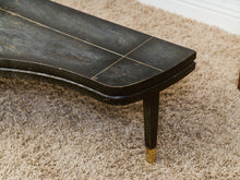 Load image into Gallery viewer, Curved Black Cerrused Distressed Coffee Table with Brass Accents
