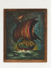 Load image into Gallery viewer, Antique Vintage Oil Painting of Vibrant Ship
