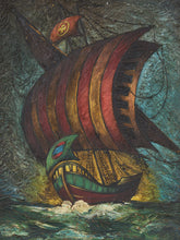 Load image into Gallery viewer, Antique Vintage Oil Painting of Vibrant Ship
