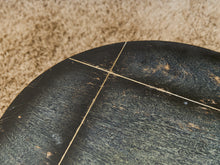 Load image into Gallery viewer, Curved Black Cerrused Distressed Coffee Table with Brass Accents
