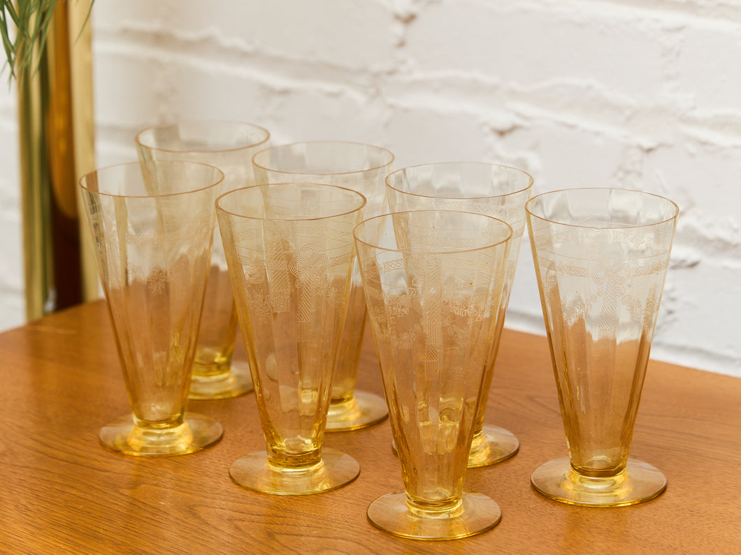 Tiffin Franciscan Art Deco Trumpet Tumblers Glasses set of 7