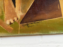 Load image into Gallery viewer, 1961 Cubist Signed Painting Cougar on the Rocks
